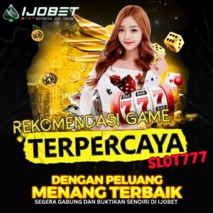 Slot777 Gacor IJOBET dengan mesin slot klasik angka 777, koin emas, dan nuansa kasino modern